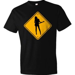 Caution - Girl Guitar Player T-Shirt - Navy
