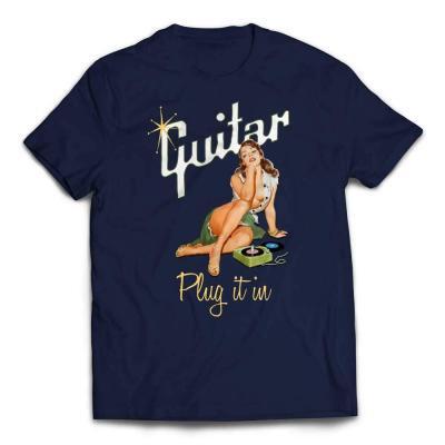 Cool Retro Gibson Style Pinup Girl Guitar T-shirt - Navy