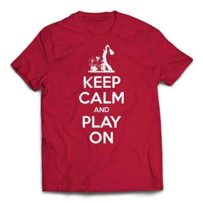 Keep Calm And Play On Guitar T-shirt-white text - Red