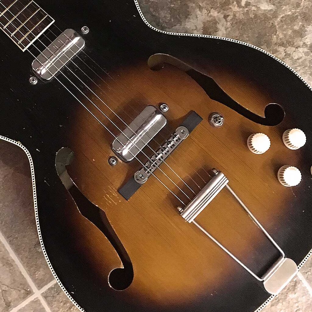 Vintage Kay model K6550 Pacer jazz guitar with a replacement tune-o-matic style bridge